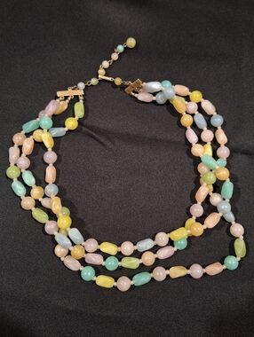 Vintage Pastel Beaded Necklace Triple Strand Cottagecore Spring Easter Hong Kong